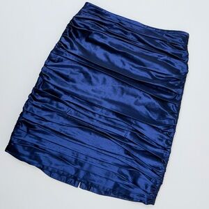 Teri Jon by Rickie Freeman Blue Metallic Ruched Cocktail Evening Skirt Size 10